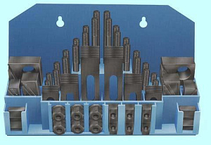 Набор клиновых ступенчатых прижимов из 58-ми предм., паз 9,7мм М8х1,25 в металлическом футляре (YT-0201) "CNIC" 