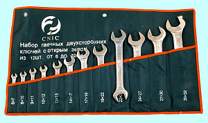 Набор ключей Рожковых из 12-ти шт. (6х7 - 30х32) покрытие хром (TS-001) в сумке "CNIC" 