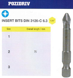 Биты крестовые PZ2х 75мм S2 цилиндрические с насечкой DIN3126 хвостовик Е1/4 PROFI "CNIC" в упаковке 10 шт. 