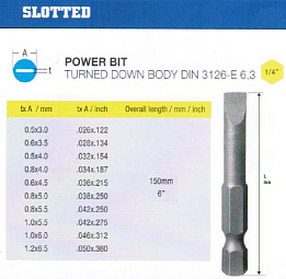 Биты шлицевые SL 6,5х1,2х150мм CrV DIN3126 хв-к Е1/4 "CNIC" 