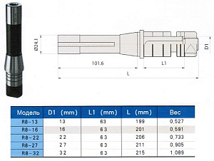 Оправка с хвостовиком R8 (7/16"- 20UNF) / d13-L199 для дисковыз фрез "CNIC"  