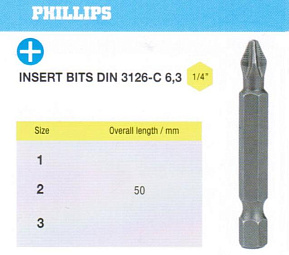 Биты крестовые РН1х 50мм S2 с насечкой DIN3126 хвостовик Е1/4 PROFI "CNIC" в упаковке 10 шт. 