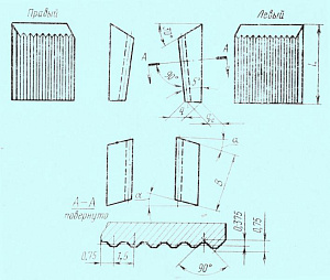 Нож 2020-0022 к торцевой фрезе d100-315 (28,3х18,5х5,72) Р18 рифленый клиновой левый 