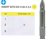 Биты крестовые РН3х 75мм S2 цилиндрические с насечкой DIN3126 хвостовик Е1/4 PROFI "CNIC" в упаковке 10 шт.
